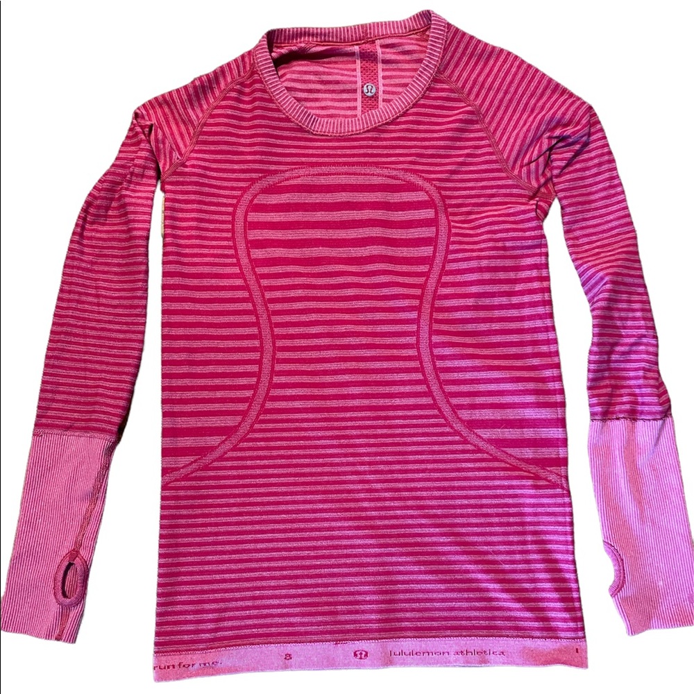 Lululemon swiftly tech striped hot pink top good used condition